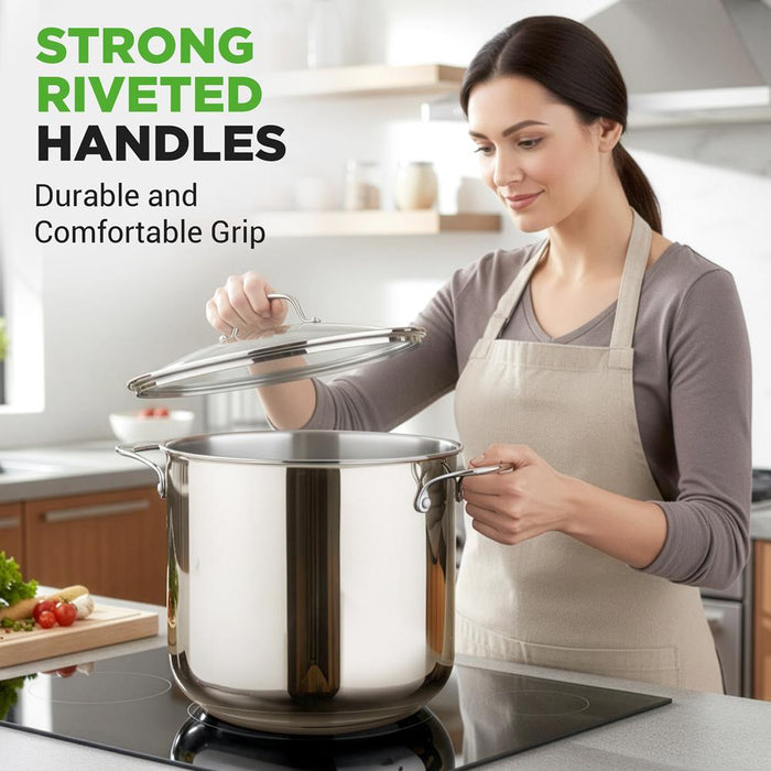 19-Quart Stainless Steel Stockpot, Induction-Compatible, See-Through Lid