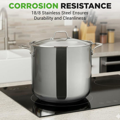 19-Quart Stainless Steel Stockpot, Induction-Compatible, See-Through Lid