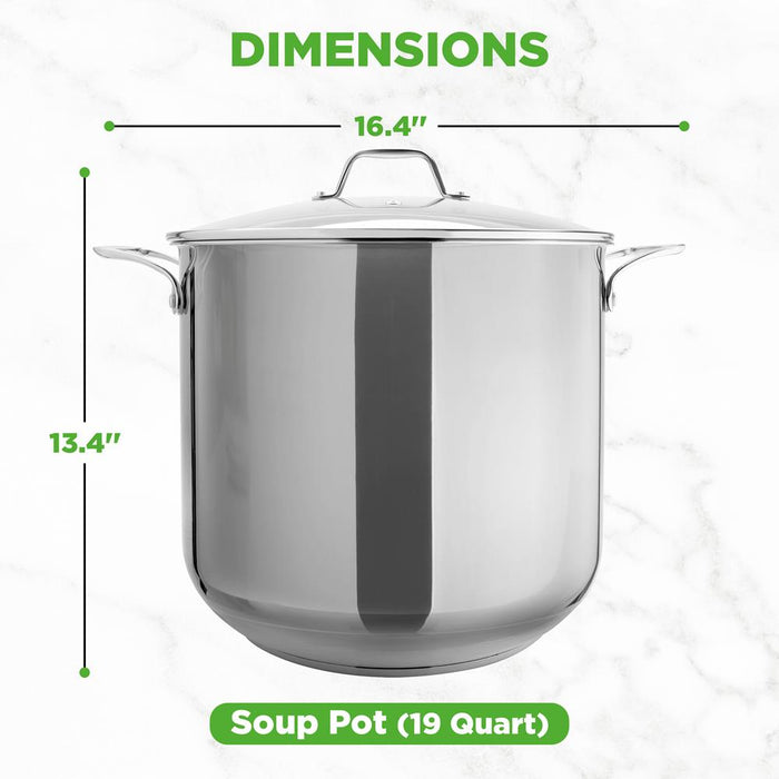 19-Quart Stainless Steel Stockpot, Induction-Compatible, See-Through Lid