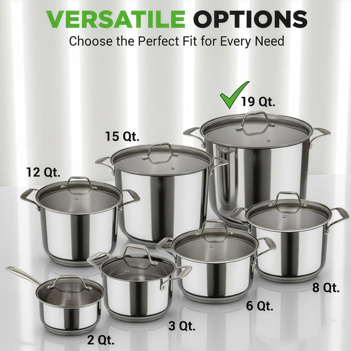 19-Quart Stainless Steel Stockpot, Induction-Compatible, See-Through Lid