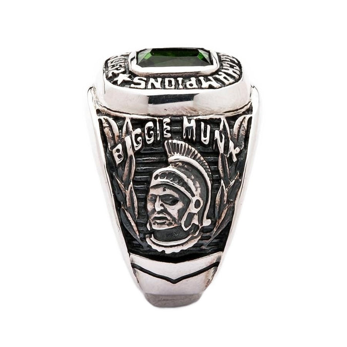 The side of the green stone ring showing the "Biggie Munn" name and Spartan mascot.