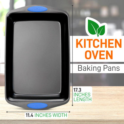 2-Piece Nonstick Baking Pan Set, Even Heat, Carbon Steel, Blue Handles