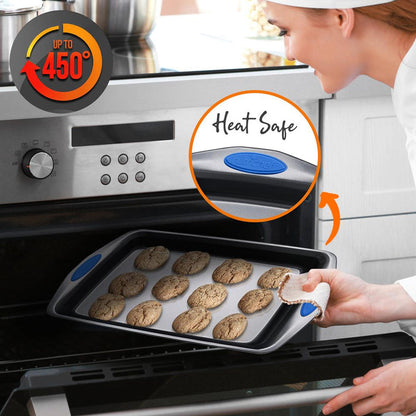 2-Piece Nonstick Baking Pan Set, Even Heat, Carbon Steel, Blue Handles