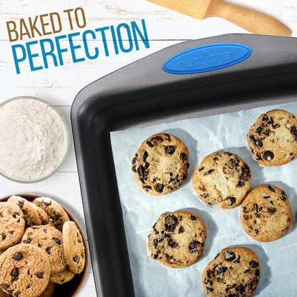2-Piece Nonstick Baking Pan Set, Even Heat, Carbon Steel, Blue Handles