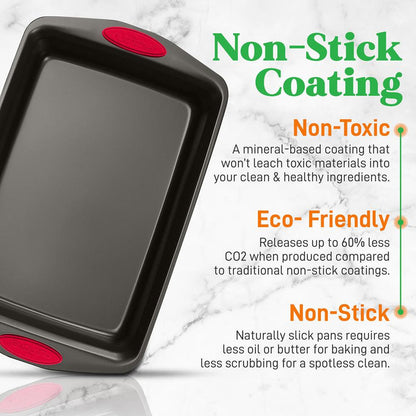 2-Piece Nonstick Baking Pan Set, Even Heat, Carbon Steel, Red Handles