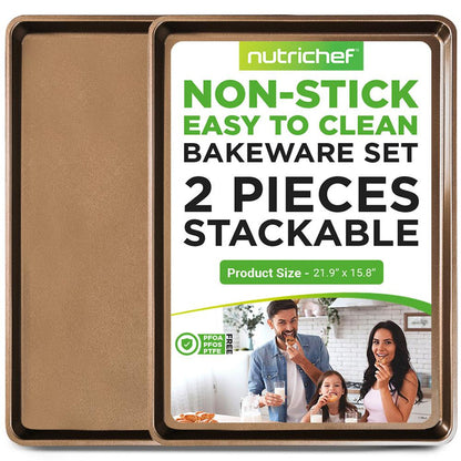 2-Piece Nonstick Cookie Sheets - Easy Clean Carbon Steel, Metallic