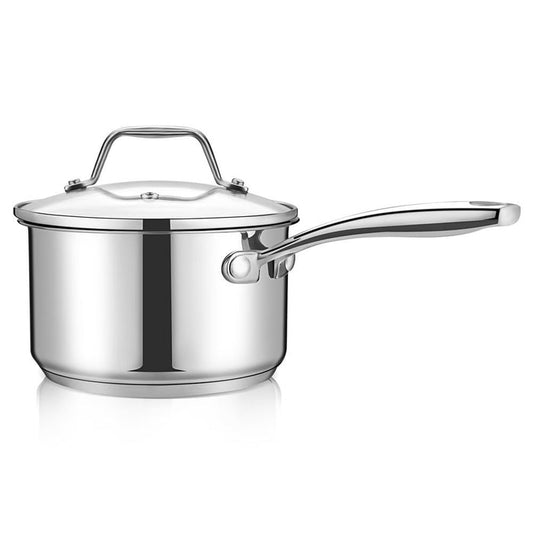 2 Quart Stainless Steel Saucepan - Even Heat, Tempered Glass Lid