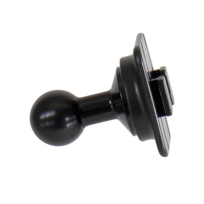 The 20mm Aluminum Ball to Dual T-Tab Adapter is shown against a white background, featuring a round aluminum ball on one end and a grooved rectangular plate compatible with Dual-T-Tab slot holders on the other.