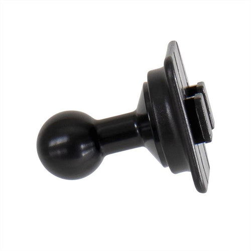The 20mm Aluminum Ball to Dual T-Tab Adapter is shown against a white background, featuring a round aluminum ball on one end and a grooved rectangular plate compatible with Dual-T-Tab slot holders on the other.