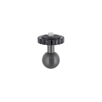 The 20mm Metal Ball to 1/4-20 Camera Bolt Adapter features a metal/plastic knob with threaded screw, round base, and textured grip—ideal for attaching accessories to ARKON Mounts or as a camera/tripod adapter.