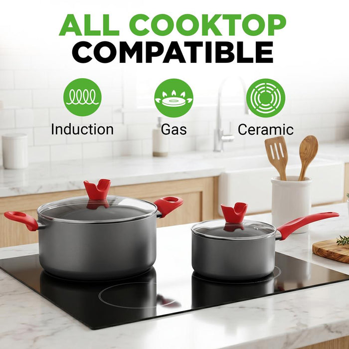 21-Piece Nonstick Cookware Set - Even Heat, Cool-Touch Handles, Red