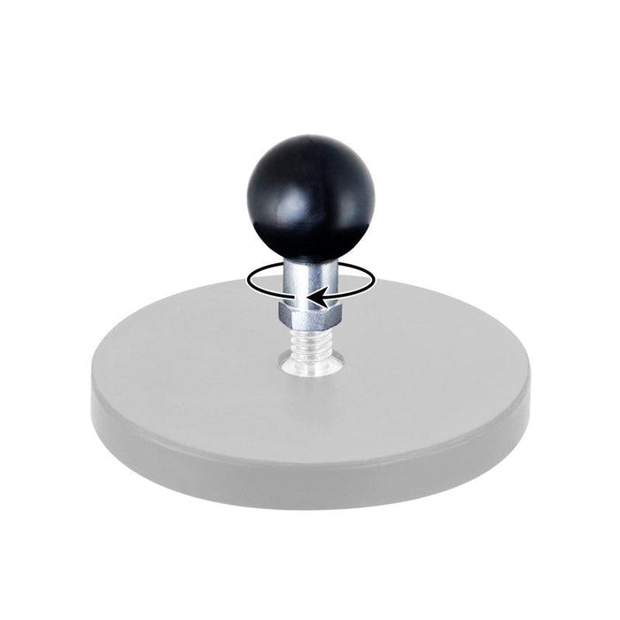 The 25mm (1 inch) Ball Adapter to 1/4-20 Female Threaded Hole features a black ball knob on a round base with a metal threaded insert, compatible with RAM Mounts and 25mm systems for secure, rotatable attachment.