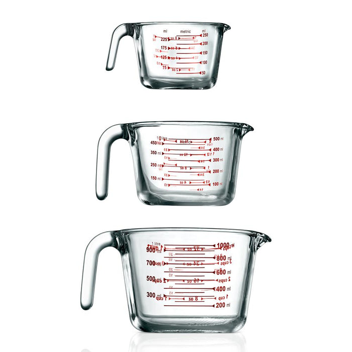 3-Piece Glass Measuring Cups Set - Precise Pouring, Heat-Resistant, Clear