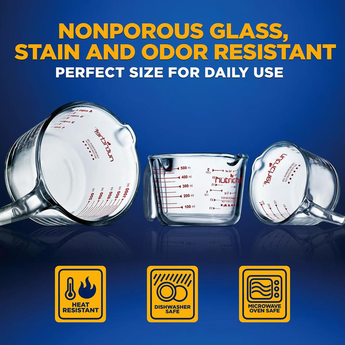 3-Piece Glass Measuring Cups Set - Precise Pouring, Heat-Resistant, Clear