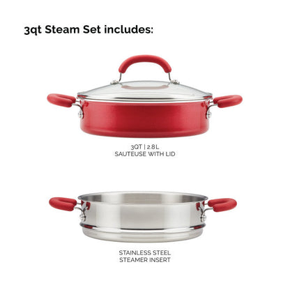 3-Quart Nonstick Induction Steamer Set with lid and aluminum steamer insert.