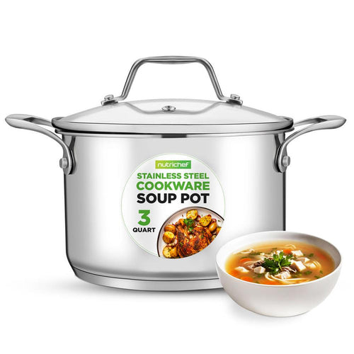3-Quart Stainless Steel Pot, Even Heat, Glass Lid, Induction Safe