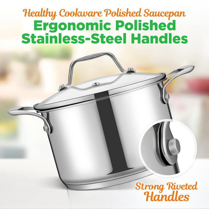 3-Quart Stainless Steel Pot, Even Heat, Glass Lid, Induction Safe
