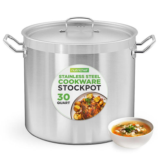 30 Qt Stainless Steel Stockpot, Even Heat, Induction Compatible