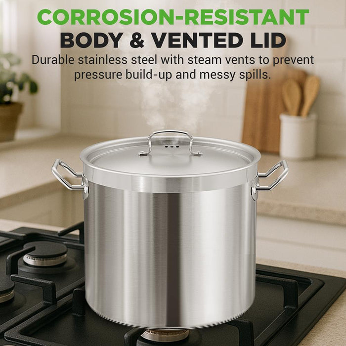 30 Qt Stainless Steel Stockpot, Even Heat, Induction Compatible