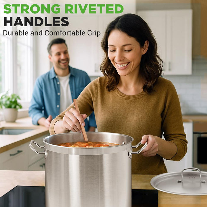 30 Qt Stainless Steel Stockpot, Even Heat, Induction Compatible