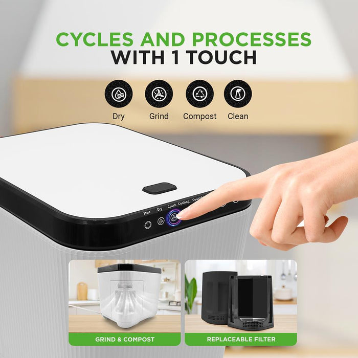 3L Electric Kitchen Composter - Odorless, Automatic, White