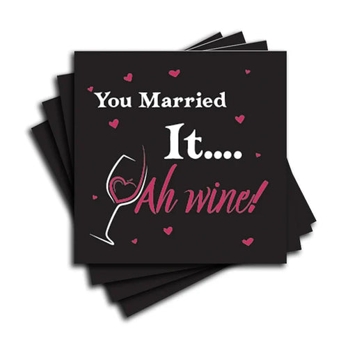4" Square Ceramic Coaster Set Funny "I Love Wine" Collection - Ah Wine, 4/Box, 2/Case, 8 Pieces. - Christmas by Krebs Wholesale