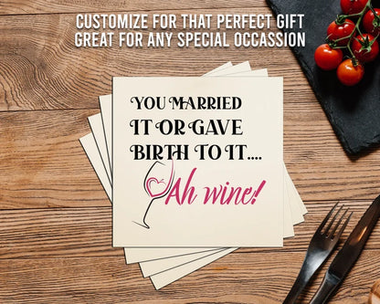 4" Square Ceramic Coaster Set Funny "I Love Wine" Collection - Ah Wine, 4/Box, 2/Case, 8 Pieces. - Christmas by Krebs Wholesale