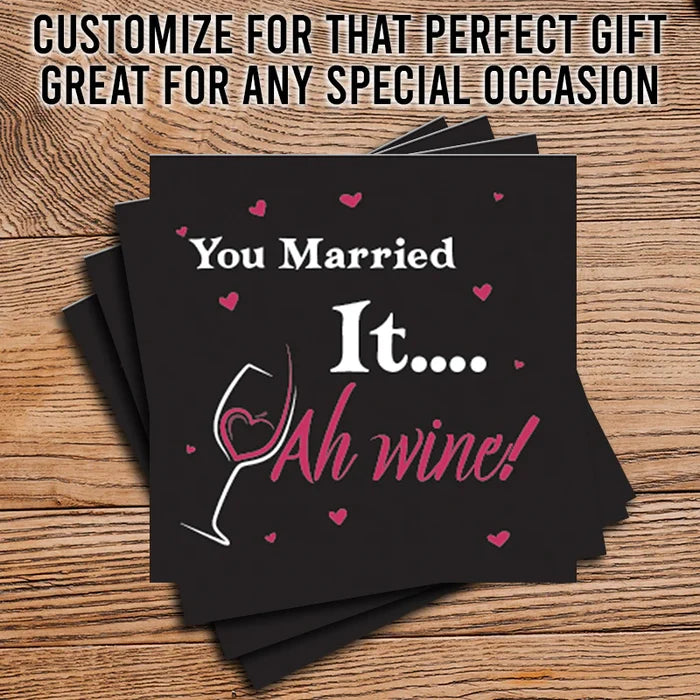 4" Square Ceramic Coaster Set Funny "I Love Wine" Collection - Ah Wine, 4/Box, 2/Case, 8 Pieces. - Christmas by Krebs Wholesale