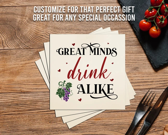 4" Square Ceramic Coaster Set Funny "I Love Wine" Collection - Drink Alike, 4/Box, 2/Case, 8 Pieces. - Christmas by Krebs Wholesale