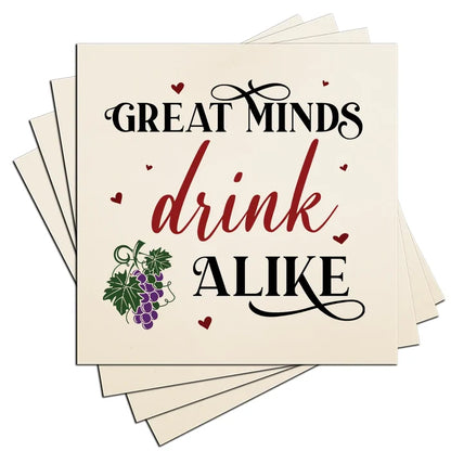 4" Square Ceramic Coaster Set Funny "I Love Wine" Collection - Drink Alike, 4/Box, 2/Case, 8 Pieces. - Christmas by Krebs Wholesale