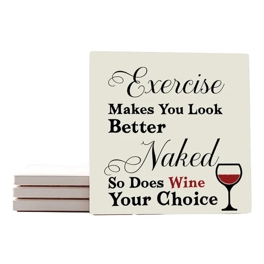 4" Square Ceramic Coaster Set Funny "I Love Wine" Collection - Exercise, 4/Box, 2/Case, 8 Pieces. - Christmas by Krebs Wholesale