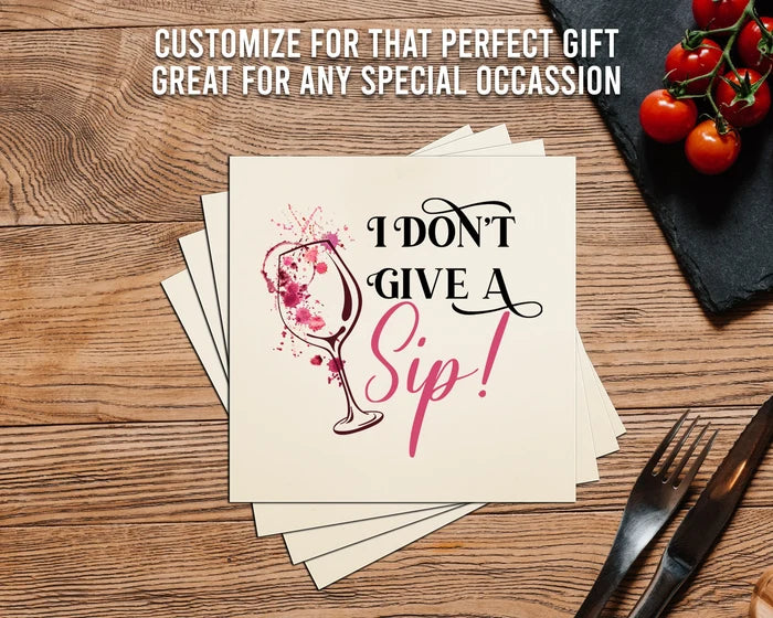 4" Square Ceramic Coaster Set Funny "I Love Wine" Collection - I Don't Give a Sip, 4/Box, 2/Case, 8 Pieces. - Christmas by Krebs Wholesale