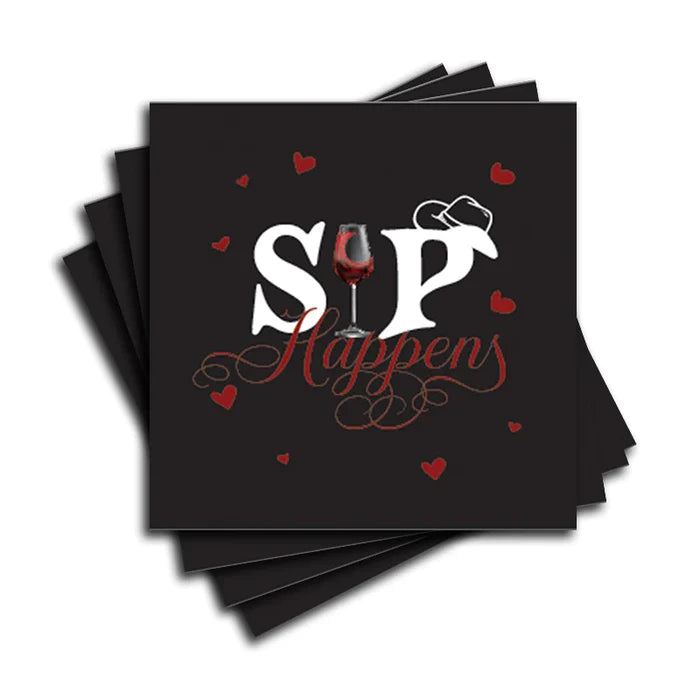 4" Square Ceramic Coaster Set Funny "I Love Wine" Collection - Sip Happens, 4/Box, 2/Case, 8 Pieces. - Christmas by Krebs Wholesale