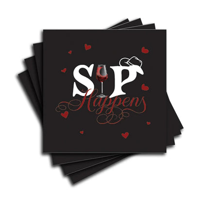 4" Square Ceramic Coaster Set Funny "I Love Wine" Collection - Sip Happens, 4/Box, 2/Case, 8 Pieces. - Christmas by Krebs Wholesale
