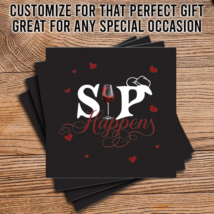 4" Square Ceramic Coaster Set Funny "I Love Wine" Collection - Sip Happens, 4/Box, 2/Case, 8 Pieces. - Christmas by Krebs Wholesale