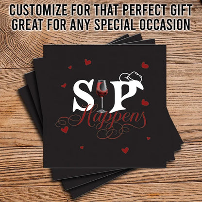 4" Square Ceramic Coaster Set Funny "I Love Wine" Collection - Sip Happens, 4/Box, 2/Case, 8 Pieces. - Christmas by Krebs Wholesale