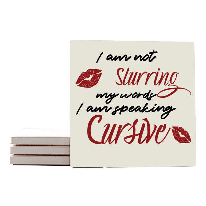 4" Square Ceramic Coaster Set Funny "I Love Wine" Collection - Speaking Cursive, 4/Box, 2/Case, 8 Pieces. - Christmas by Krebs Wholesale