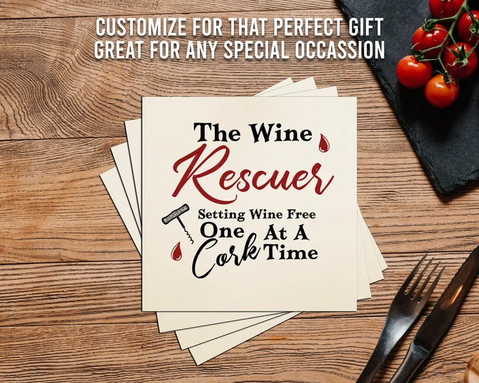4" Square Ceramic Coaster Set Funny "I Love Wine" Collection - Wine Rescuer, 4/Box, 2/Case, 8 Pieces. - Christmas by Krebs Wholesale