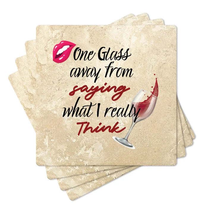 4" Square Travertine Coaster Set Funny "I Love Wine" Collection - I Really Think, 4/Box, 2/Case, 8 Pieces. - Christmas by Krebs Wholesale