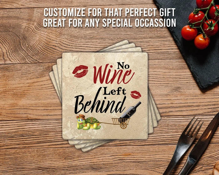 4" Square Travertine Coaster Set Funny "I Love Wine" Collection - Wine Behind, 4/Box, 2/Case, 8 Pieces. - Christmas by Krebs Wholesale