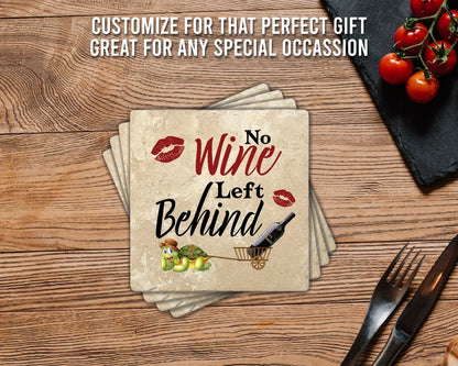 4" Square Travertine Coaster Set Funny "I Love Wine" Collection - Wine Behind, 4/Box, 2/Case, 8 Pieces. - Christmas by Krebs Wholesale