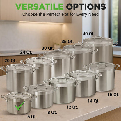 5-Quart Stockpot for Even Heat, Stainless Steel, Induction Compatible