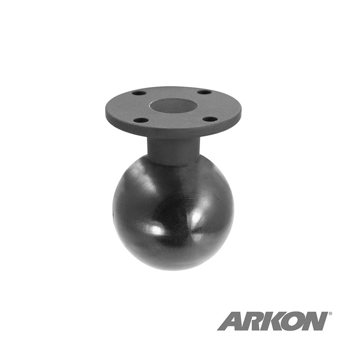 The Robust Round Aluminum 57mm (2.25 inch) Ball to 4-Hole AMPS Adapter features a flat, circular plate with four mounting holes for attaching devices or mounts; the Arkon logo is in the lower right corner.
