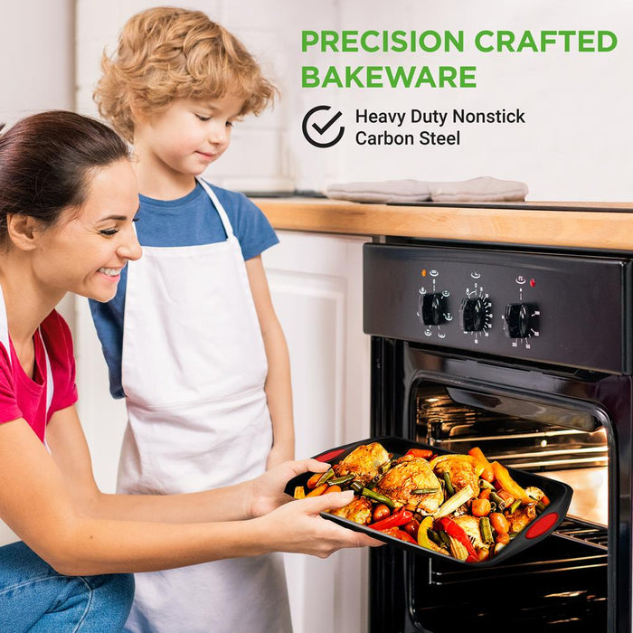 6-Piece Nonstick Bakeware Set - Easy Clean Carbon Steel, Red Handles