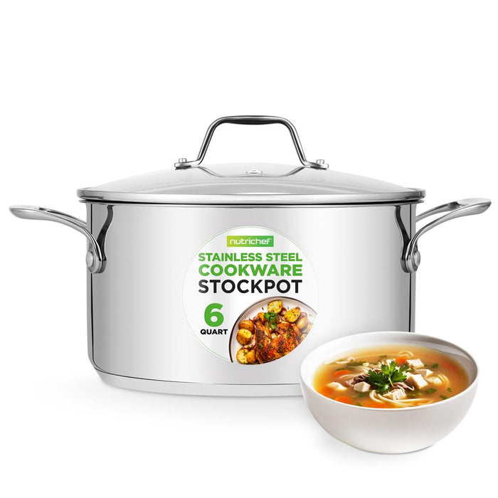 6-Quart Stockpot, Even Heat, Stainless Steel, See-Through Lid