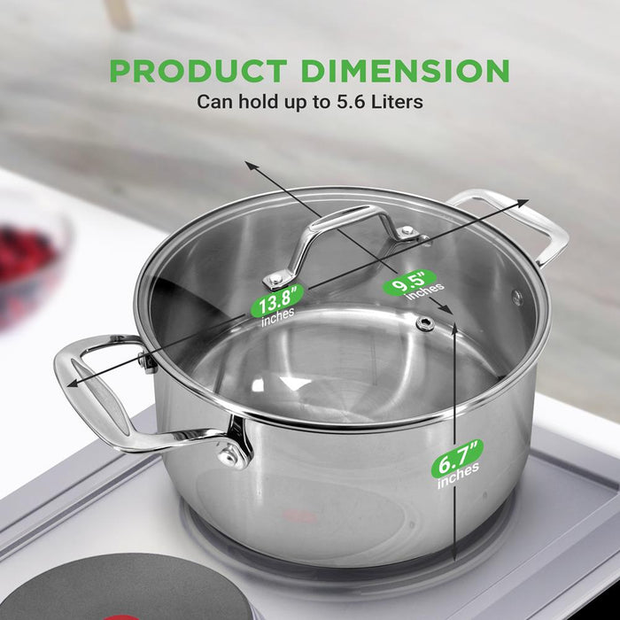 6-Quart Stockpot, Even Heat, Stainless Steel, See-Through Lid