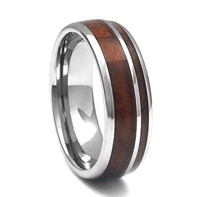 8mm Tungsten Carbide Band With Whiskey Barrel Wood Inlay, Size 12