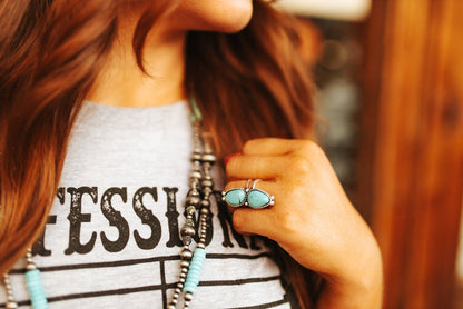 Adjustable Double Turquoise Stone Embellished RingTurquoiseOS