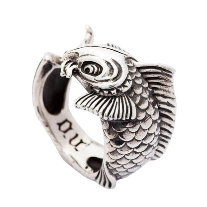 A handcrafted piece of Japanese animal jewelry, this adjustable ring features a detailed Koi.