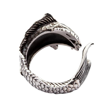 The inside of the adjustable Koi ring, showing the open band and .925 sterling silver hallmark.